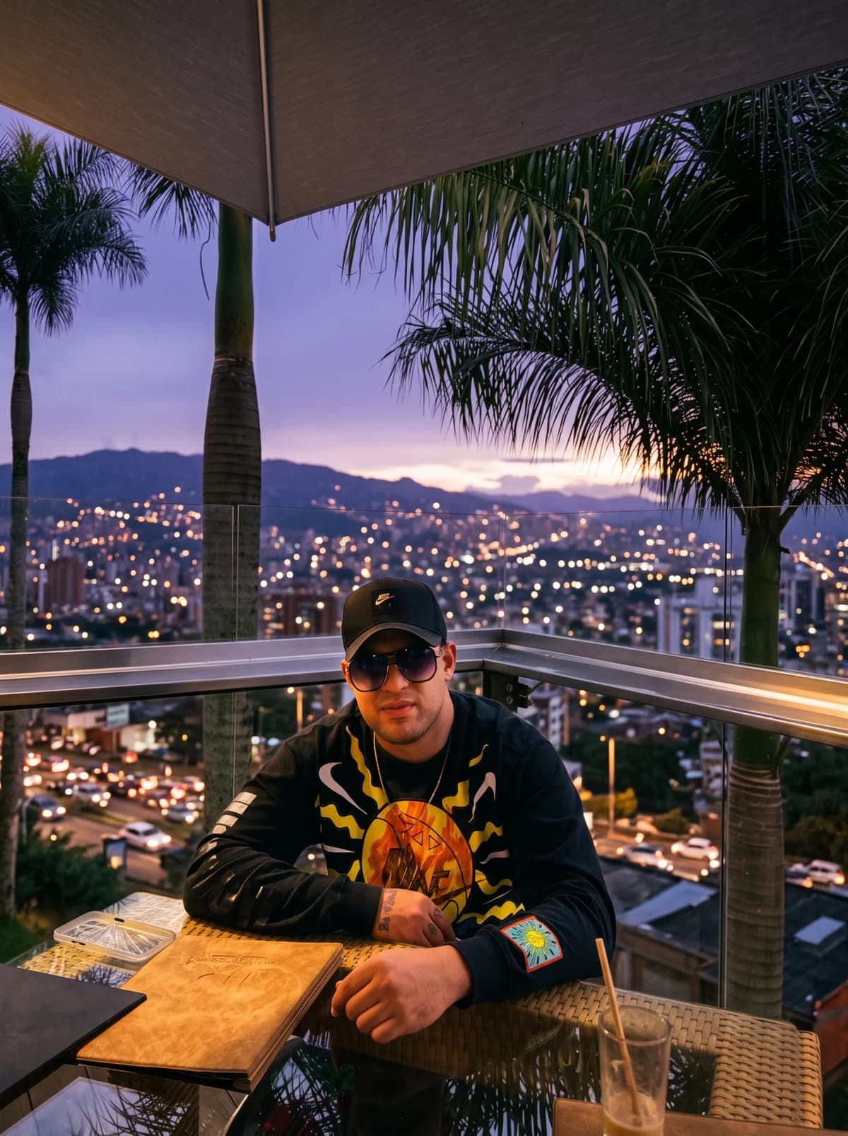 Memo Barrios en un rooftop de Medellín al atardecer